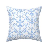 Small scale soft blue French country-blue on white