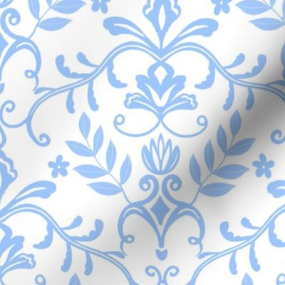 Small scale soft blue French country-blue on white