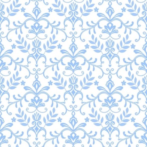 Small scale soft blue French country-blue on white