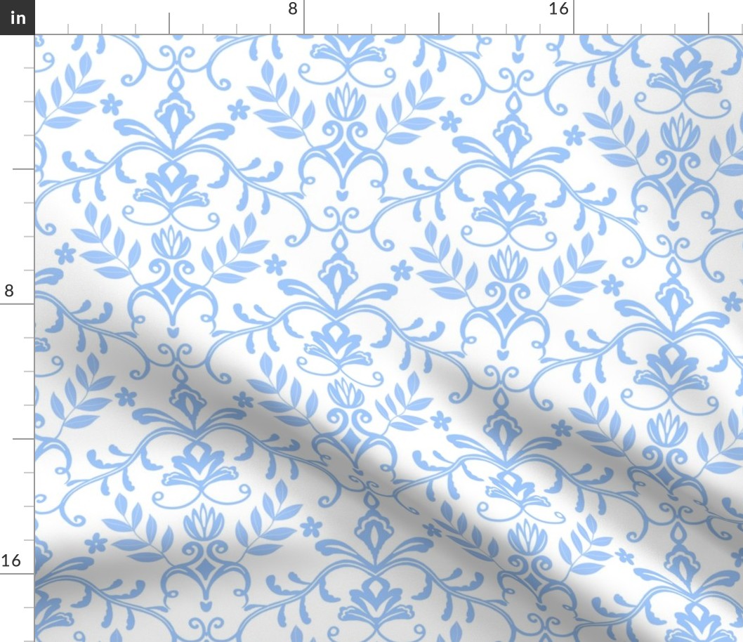 Small scale soft blue French country-blue on white