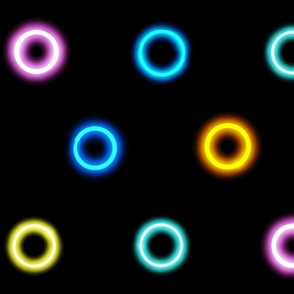Rainbow Neon Light Polka Dots- black