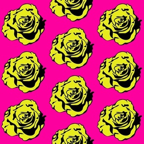 Pop Art Warhol Inspired Rose Floral, Mid Century Pop Culture Icon, Comic Book Rose Graphic, Pop Culture Rose, Bold  Bright Yellow Pop Art Florals, Bright Hot Pink Op Art Inspired Floral, Modern Pop Art Rose, Pop Culture Rose Illustration, Mid Century Pop 