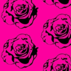 Hot Pink Boho Graphic Rose, Bold Colorful Dramatic Black Rose Mural, Retro Vintage Rose Design, Young Modern Contemporary Art, Graphical Pop Art, Mid Century Modern, Retro Floral, Mid Mod Graphic Rose Illustration, Modern Vintage Rose Print, 1960s, 1950s