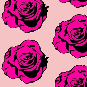 Pop Art Flower Art, Graphic Floral Artwork, Artistic Hot Pink Rose Design, Pop Art Rose Mural, Fine Art Graphic, Baby Pink Retro Vibes, Mid Century Modern, Comic Book Rose, Black Rose Illustration, Floral Home Decor, Graphic Art Rose Wall Decor, 1950s, 19
