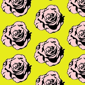 Graphic Black Rose Pop Art Flower Illustration, Lemon Yellow Comic Book Cartoon Rose, Baby Pink Flower Graphic, Mid Century Modern Floral, 1950s Rose Pattern, Graphical Flower Print, Pop Art Flower Design, Pop Art Floral Illustration, Graphic Fine Art Ros