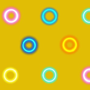 Rainbow Neon Light Polka Dots- dijon yellow