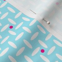 Loose Weave with Dots - Soft Aqua White and Bright Pink