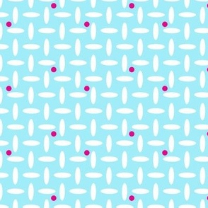 Loose Weave with Dots - Soft Aqua White and Bright Pink