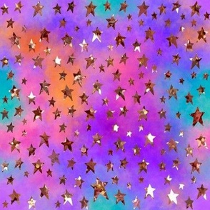 Copper Stars on Watercolor Blue Pink Purple Aqua Teal