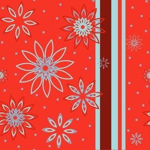 Retro Bright Flowers on Red