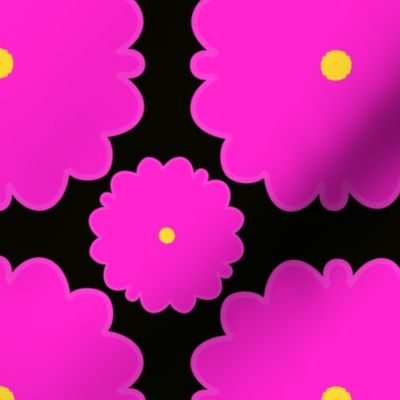 Pink Yellow Flowers Black Background - Medium Scale