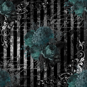 Green Gothic Roses with Silver and Stripes
