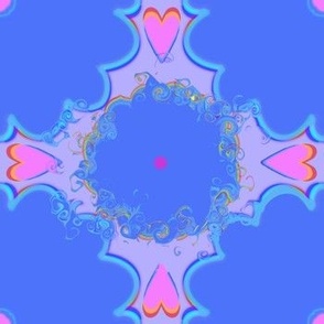 Pink Blue Flowers Liquid Art / Marble Art / Pink Hearts