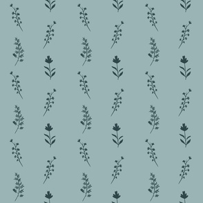 Mixed Botanical Florals in Blue Green