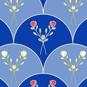 Spring Flowers - Scallop Pattern  - Blues.