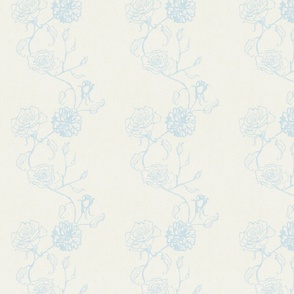 Rosebud trailing floral stripe vertical / cecil brunner rose / hand drawn vintage flowers / subtle floral wallpaper / classical rococo roses / climbing rose striped / pale blue creamy white