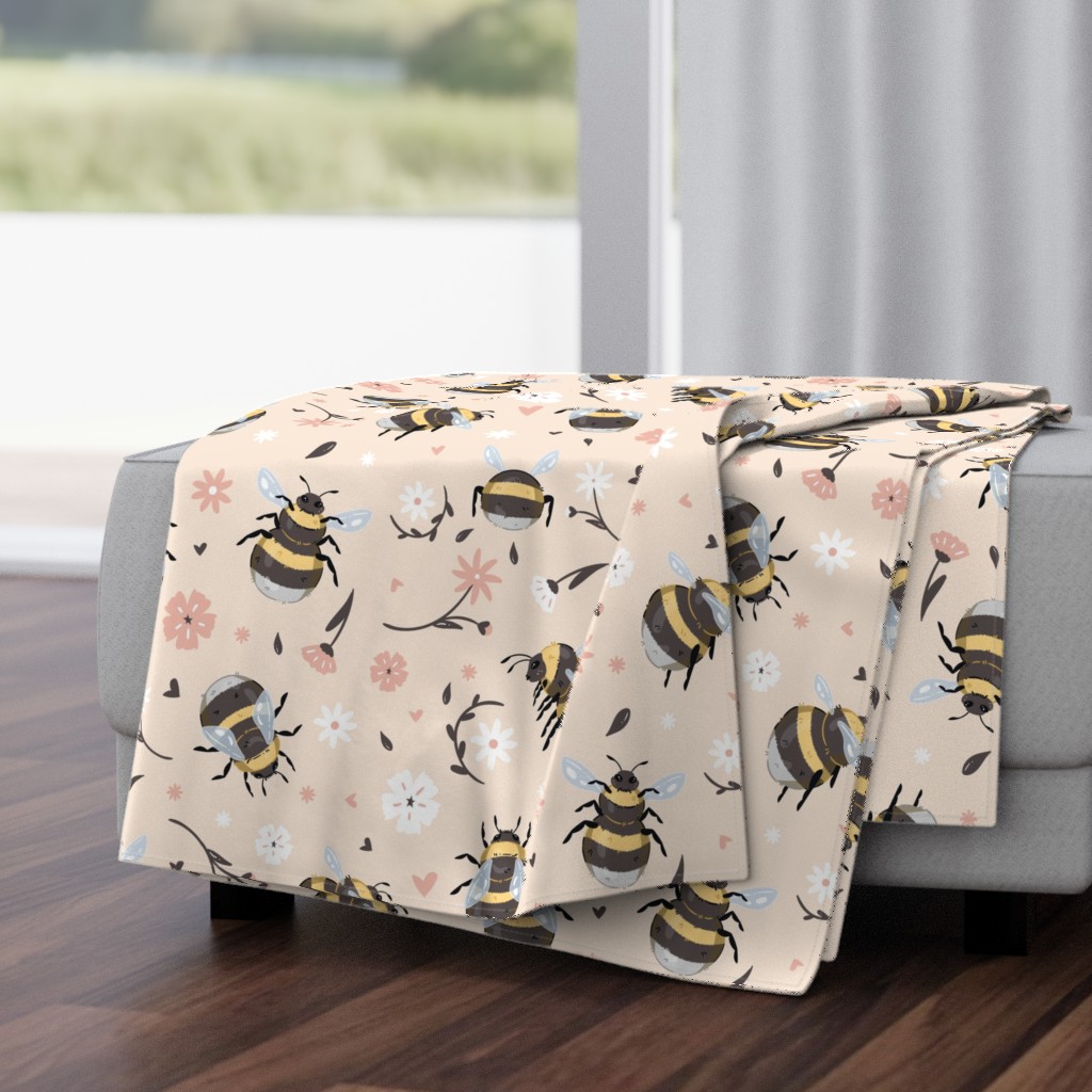 Floral Bumblebees  - beige and pink