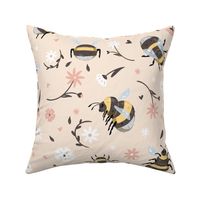 Floral Bumblebees  - beige and pink