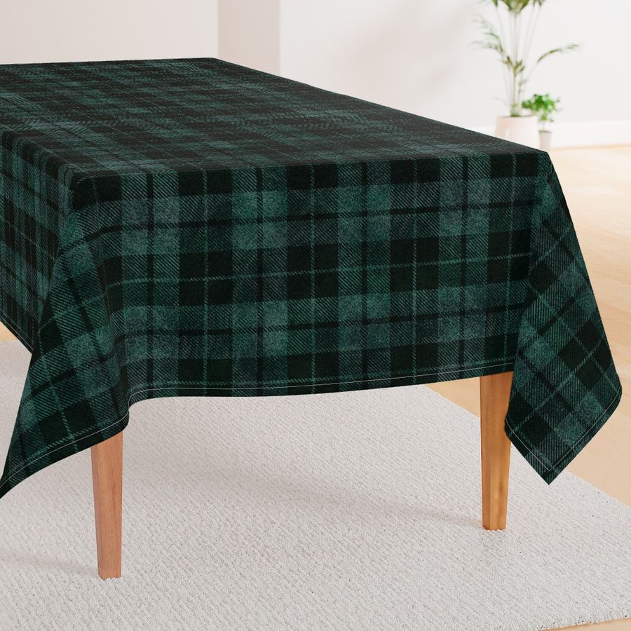 (Large) Deep Green  Monochromatic Heavily Textured Tartan Plaid