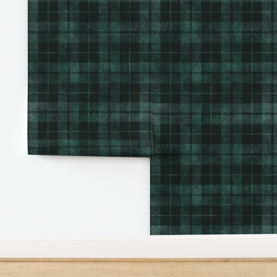 (Large) Deep Green  Monochromatic Heavily Textured Tartan Plaid