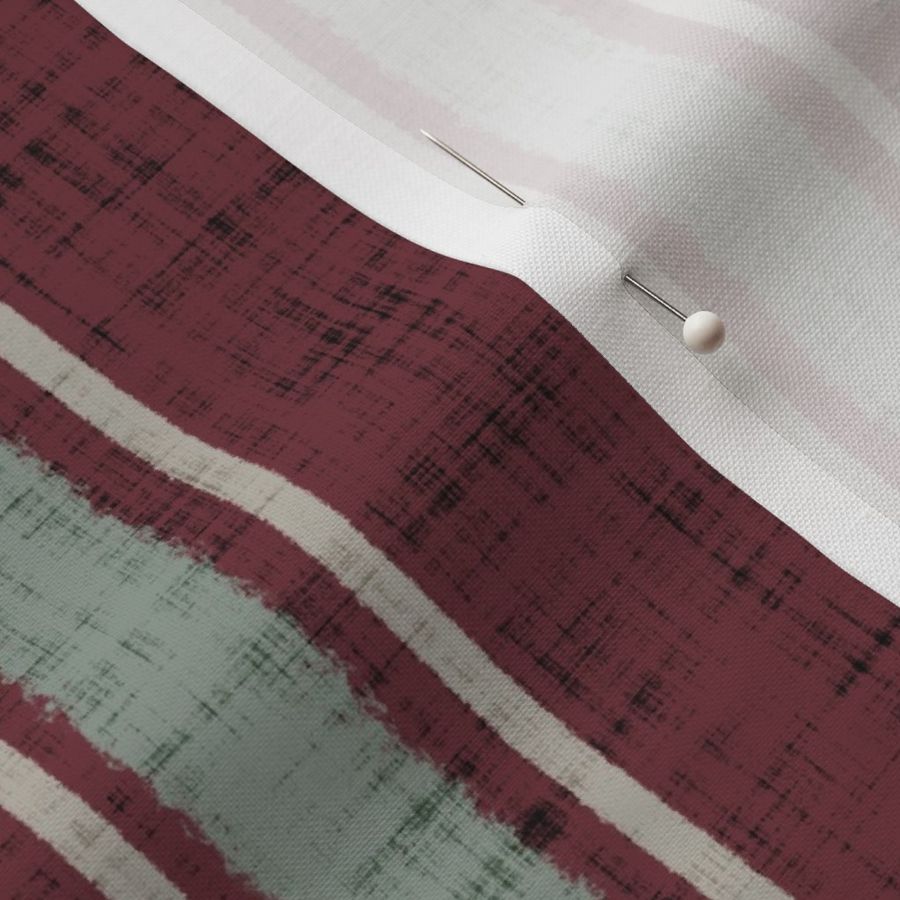 Small - grainy ticking stripes with linen texture - burgundy & sage green