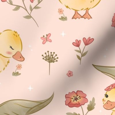 Cute Ducks In The Rain - cute pink pattern