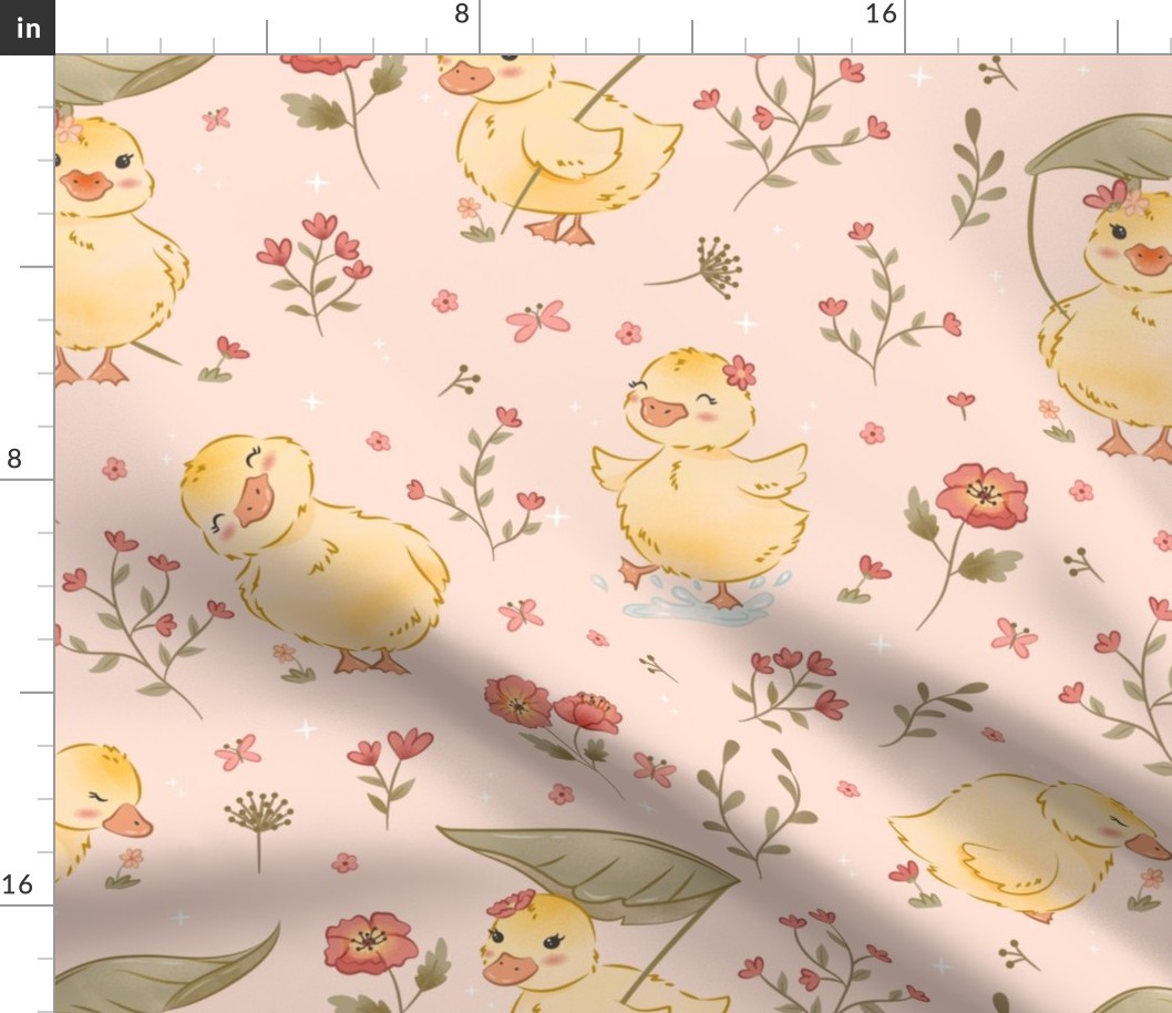 Cute Ducks In The Rain - cute pink pattern