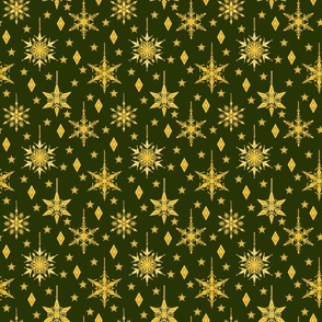 6" Golden Yellow Snowflakes on Dark Green