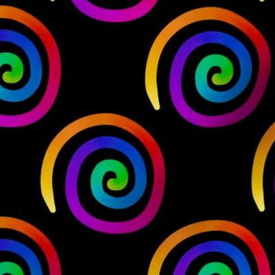 Rainbow spiral on black background, medium size, 