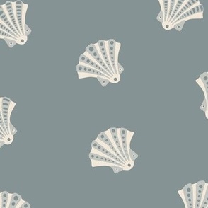 (Large) Decorative Beach Shells With Dots and Stripes - Vintage Dark Dusty Silver Blue Grey