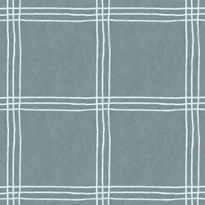 (Large Scale) Triple Stripe Waffle Weave | Smokey Blue & Ice Blue | Textured Plaid