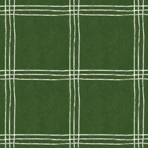 (Large Scale) Triple Stripe Waffle Weave | Evergreen Green & Natural White | Textured Plaid