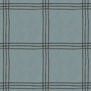 (Large Scale) Triple Stripe Waffle Weave | Smokey Blue & Soft Black | Textured Plaid
