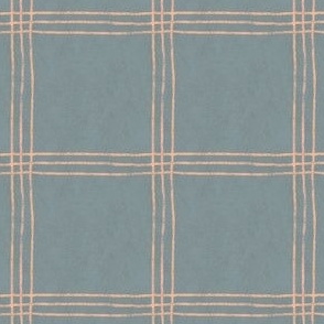 (Large Scale) Triple Stripe Waffle Weave | Smokey Blue & Peach Fuzz | Textured Plaid