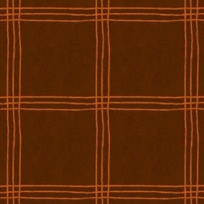 (Large Scale) Triple Stripe Waffle Weave | Mahogany Brown & Burnt Orange | Textured Plaid
