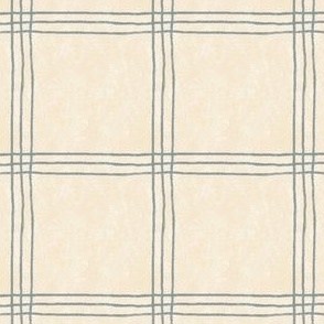 (Large Scale) Triple Stripe Waffle Weave | Cornsilk Cream & Smokey Blue | Textured Plaid