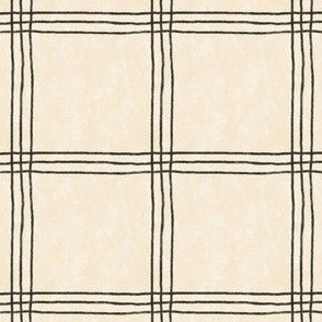 (Large Scale) Triple Stripe Waffle Weave | Cornsilk Cream & Soft Black | Textured Plaid