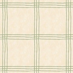 (Large Scale) Triple Stripe Waffle Weave | Cornsilk Cream & Laurel Green | Textured Plaid