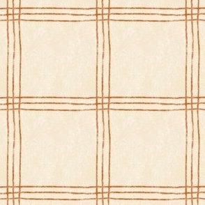 (Large Scale) Triple Stripe Waffle Weave | Cornsilk Cream & Burnt Orange | Textured Plaid