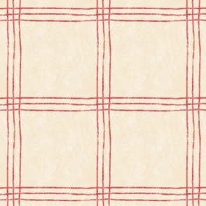 (Large Scale) Triple Stripe Waffle Weave | Cornsilk Cream & Christmas Strawberry Pink | Textured Plaid