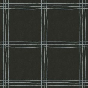 (Large Scale) Triple Stripe Waffle Weave | Soft Black & Smokey Blue | Textured Plaid