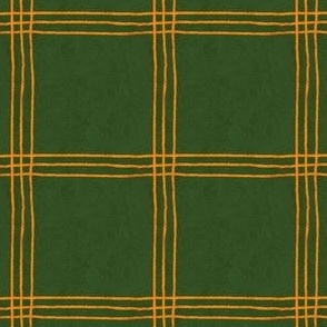 (Large Scale) Triple Stripe Waffle Weave | Evergreen Green & Saffron Yellow | Textured Plaid