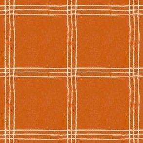 (Large Scale) Triple Stripe Waffle Weave | Burnt Orange & Natural White | Textured Plaid