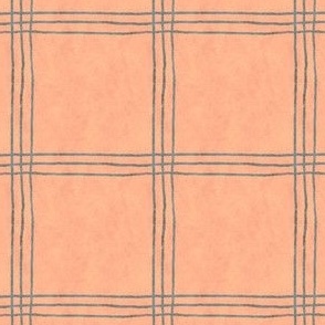 (Large Scale) Triple Stripe Waffle Weave | Peach Fuzz & Smokey Blue | Textured Plaid
