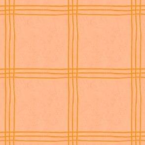 (Large Scale) Triple Stripe Waffle Weave | Peach Fuzz & Saffron Yellow | Textured Plaid