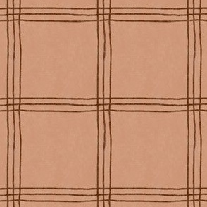 (Large Scale) Triple Stripe Waffle Weave | Caramel Taupe & Mahogany Brown | Textured Plaid