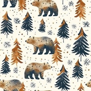 Smaller Cute Nordic Bears Navy and Rust