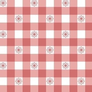 Gingham Coral Pink with Daisy