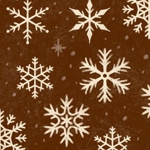 (Large Scale) Snowflakes on Mahogany Brown Chalkboard | Winter Christmas Snowing Textured