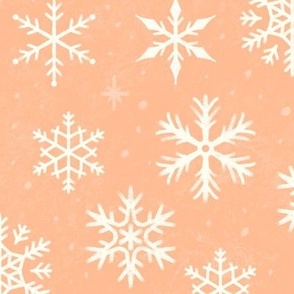 (Large Scale) Snowflakes on Peach Fuzz Chalkboard | Winter Christmas Snowing Textured